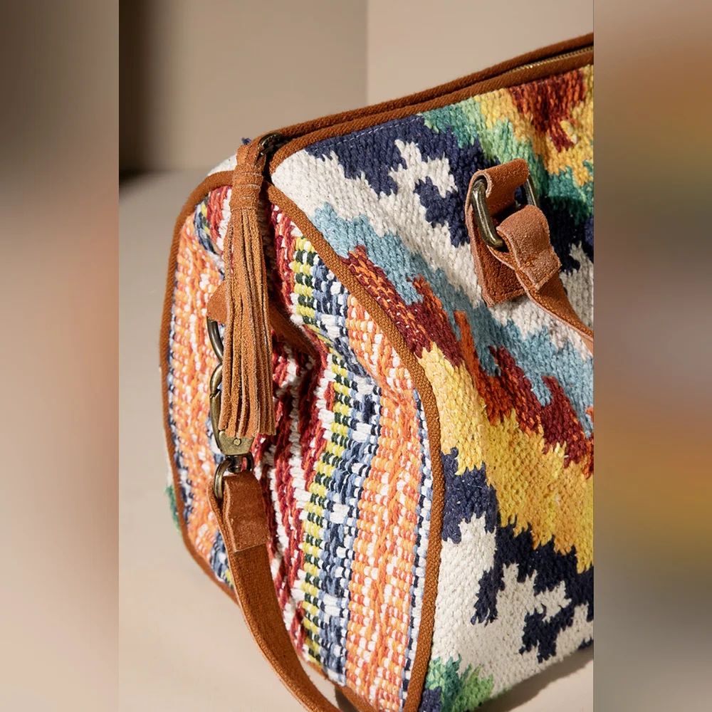 Handmade Boho Chic Satchel / Boston Bag - Navajo Aztec Inspired Design - Picture 6 of 10